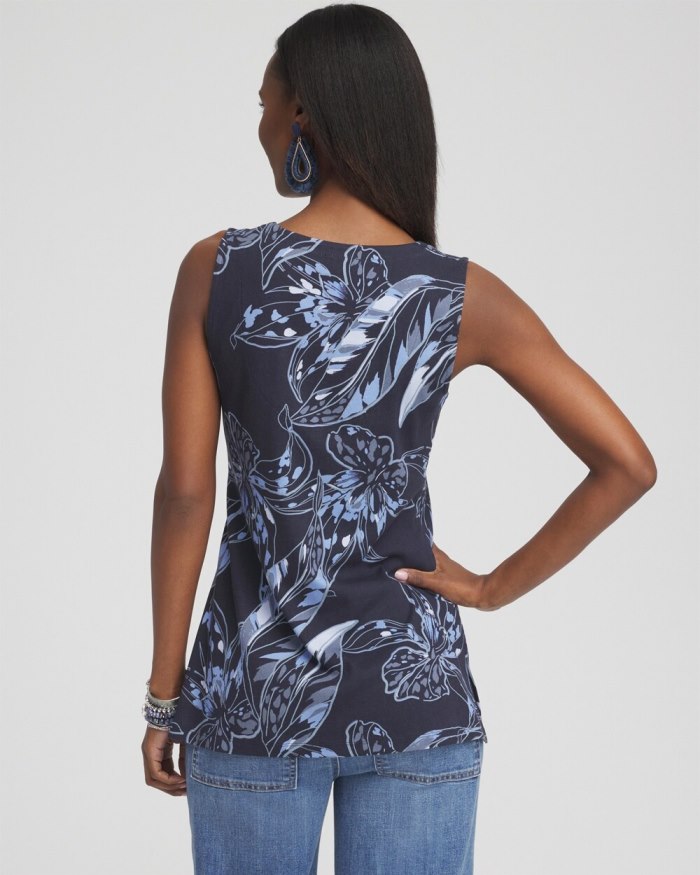 Women's Floral Notch Neck Tank - Classic Navy