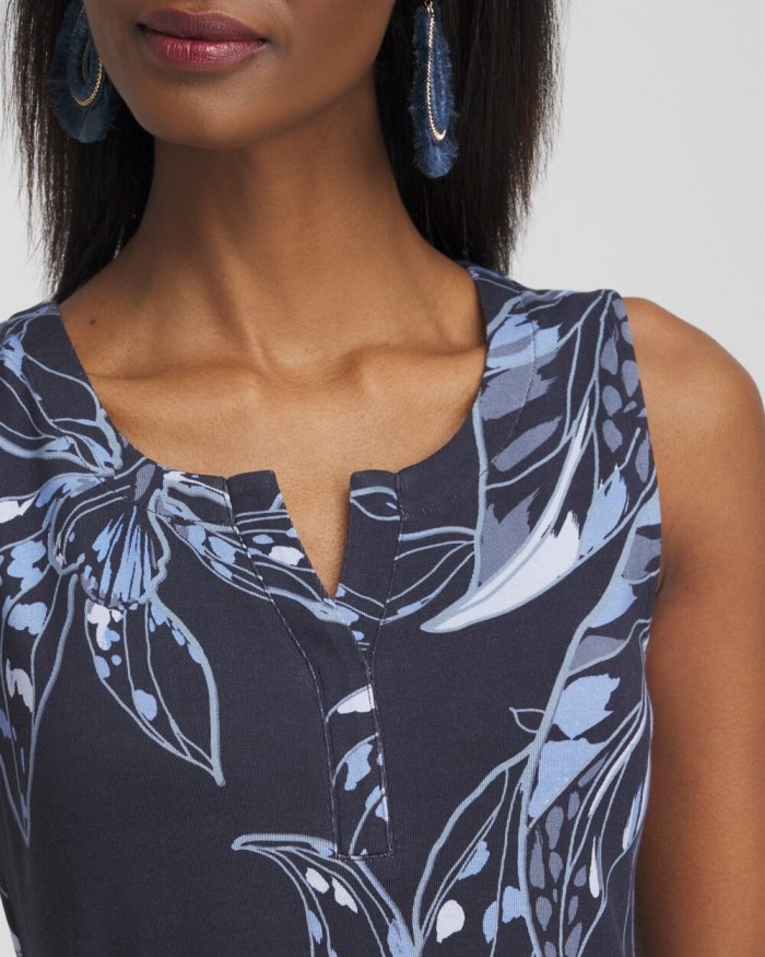 Women's Floral Notch Neck Tank - Classic Navy