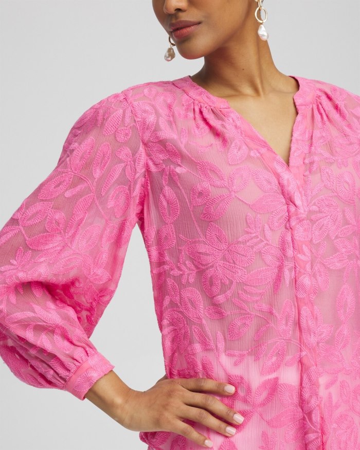 Women's Chiffon Embroidered Shirt - Ecru