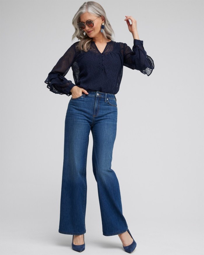 Women's Ruffle Sleeve Top - Classic Navy