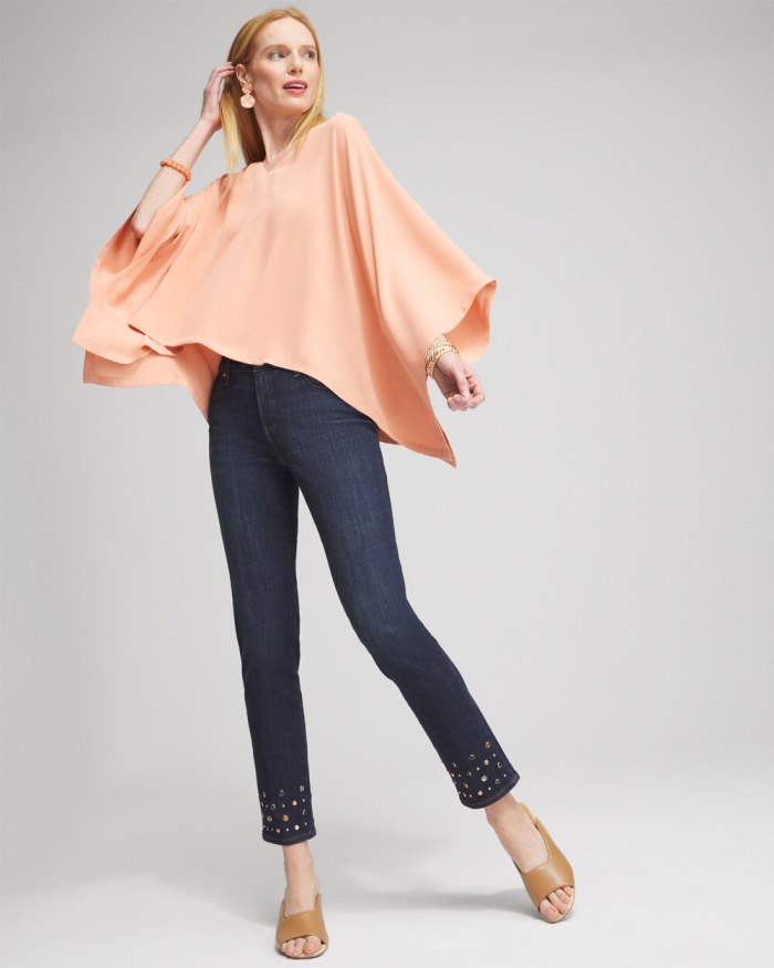 Women's Pleated V-neck Poncho - Pink Clay