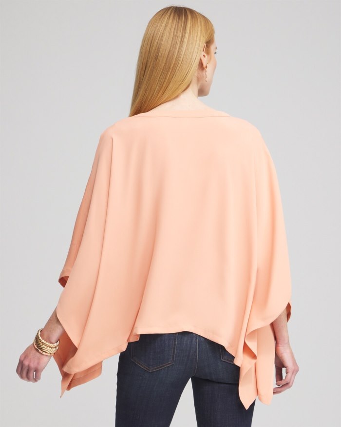 Women's Pleated V-neck Poncho - Pink Clay