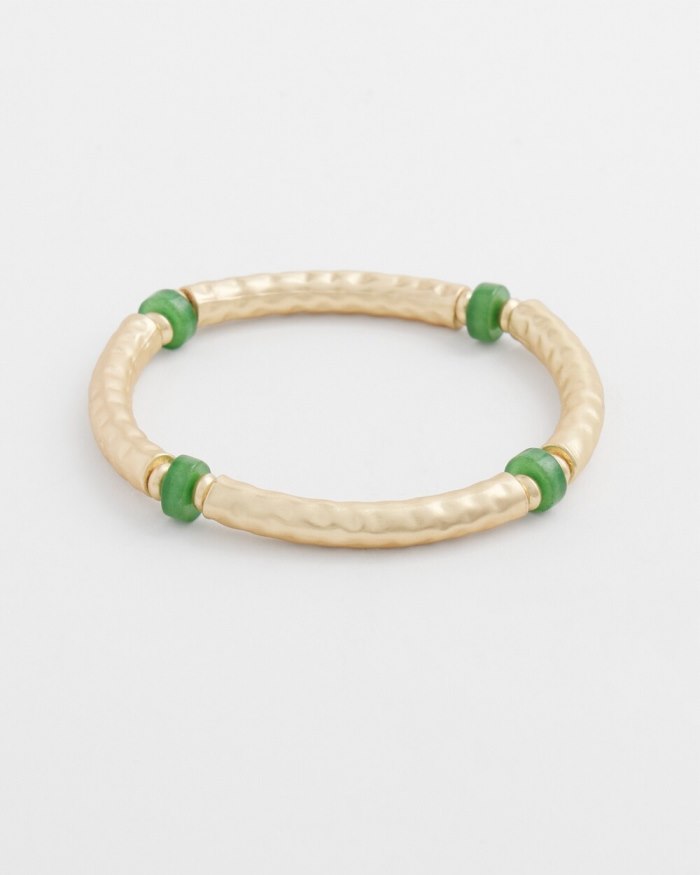 Women's Jade Bead Bar Stretch Bracelet - Gold