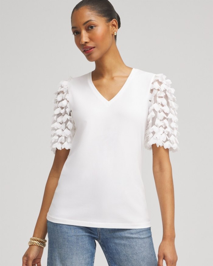 Women's Applique Sleeve Tee - Alabaster