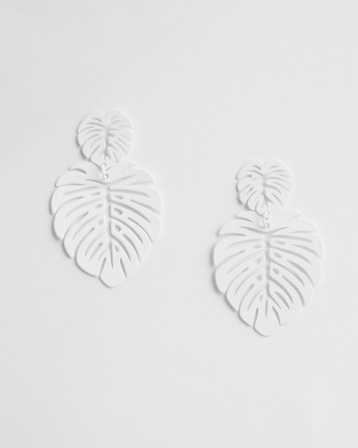 Women's No Droop White Leaf Earrings - White