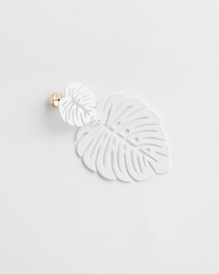 Women's No Droop White Leaf Earrings - White