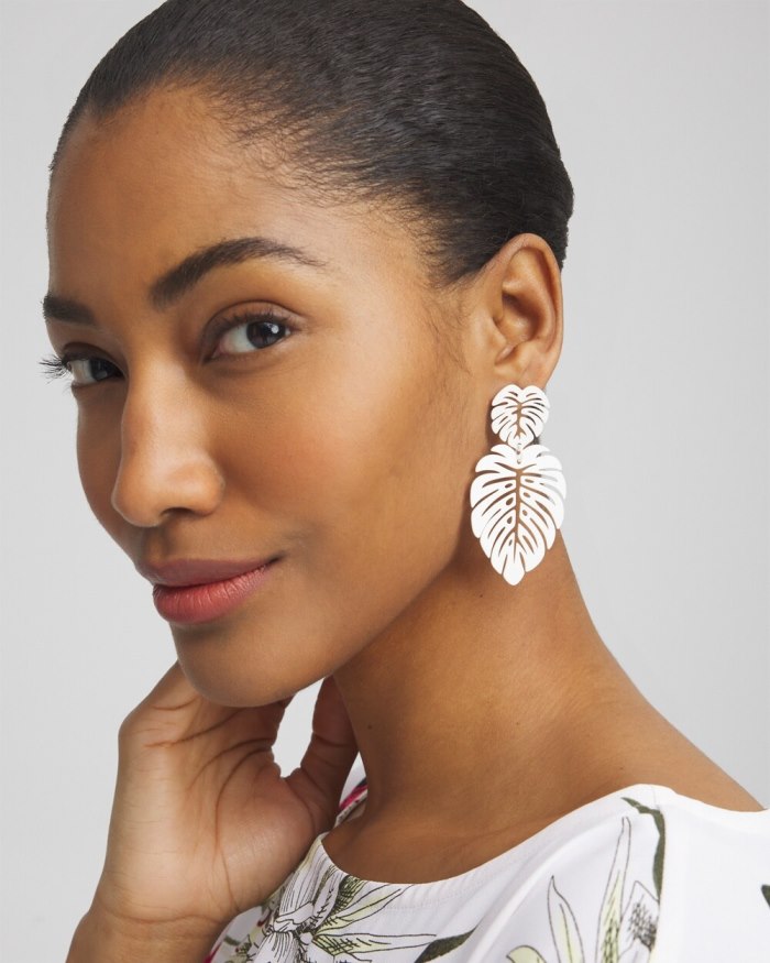 Women's No Droop White Leaf Earrings - White