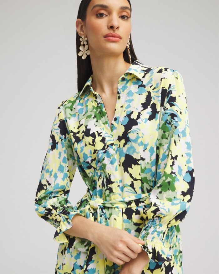 Women's Yellow Floral Maxi Shirt Dress - Classic Navy