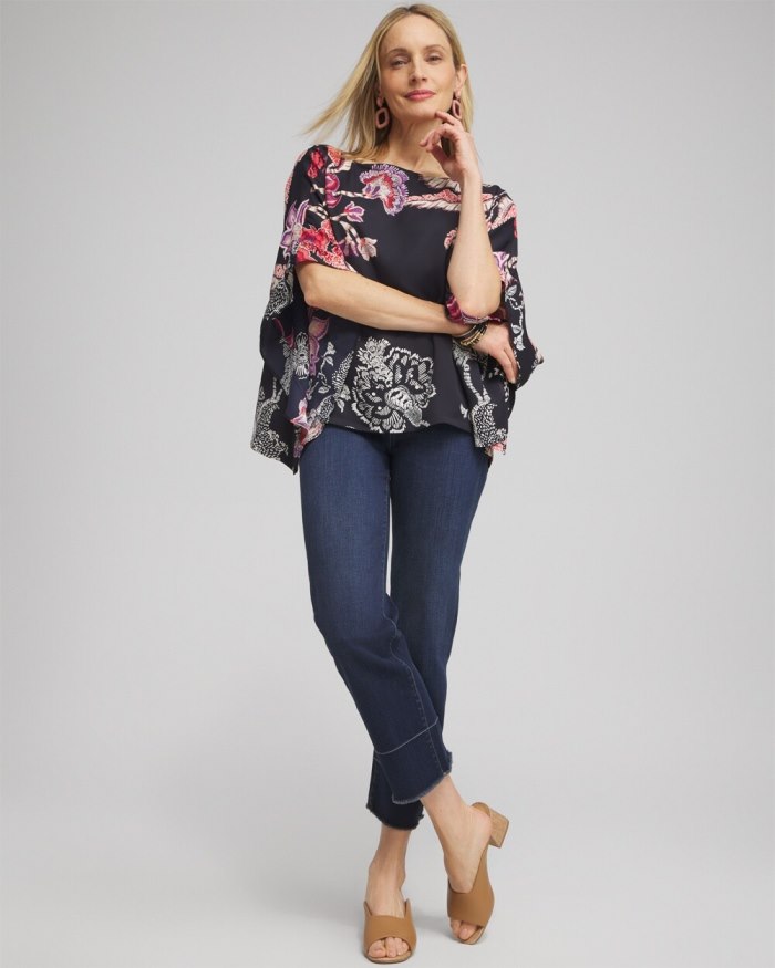 Women's Ruffle Detail Floral Poncho - Classic Navy