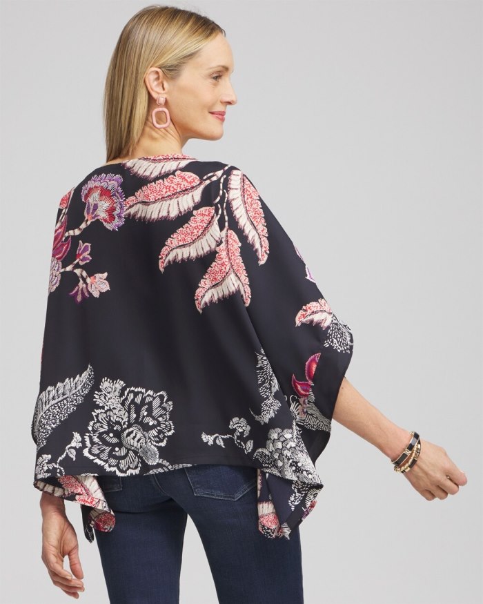 Women's Ruffle Detail Floral Poncho - Classic Navy