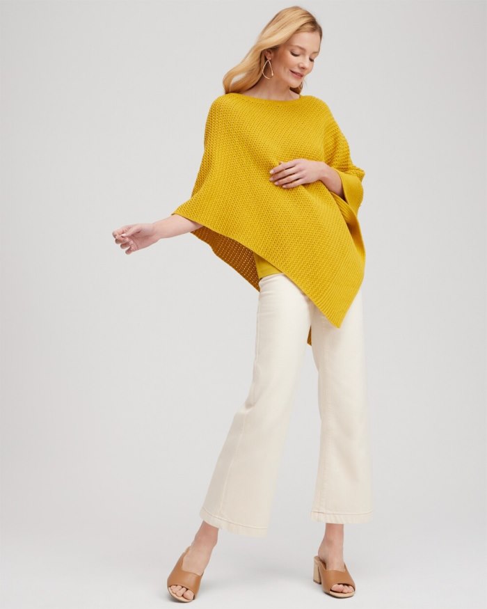 Women's Knit Triangle Poncho - English Cream