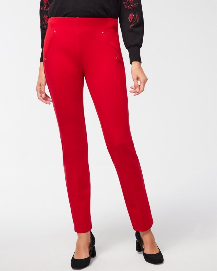 Women's Juliet Ponte Trim Detail Pants - Wild Poppy - Click Image to Close