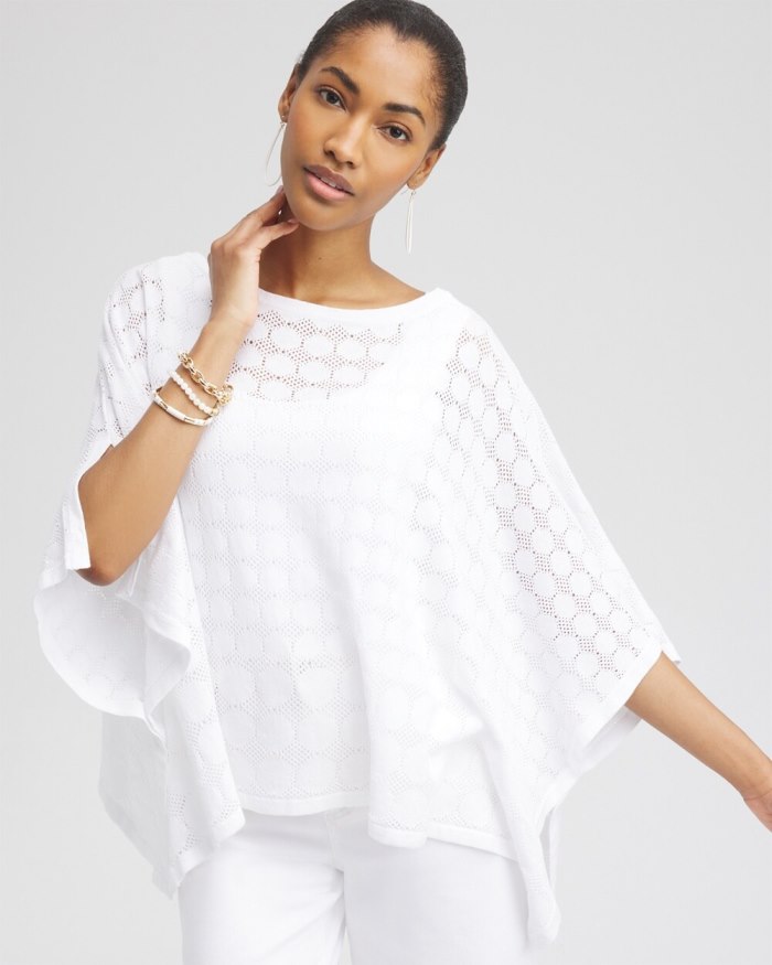 Women's Circle Knit Poncho - Alabaster - Click Image to Close