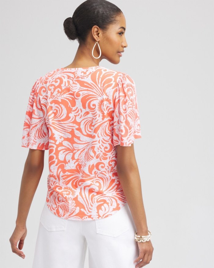 Women's Paisley Gauze Flutter Sleeve Top - Nectarine