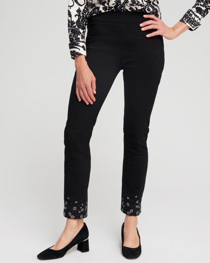 Women's Brigitte Leopard Studs Ankle Pants - Black - Click Image to Close