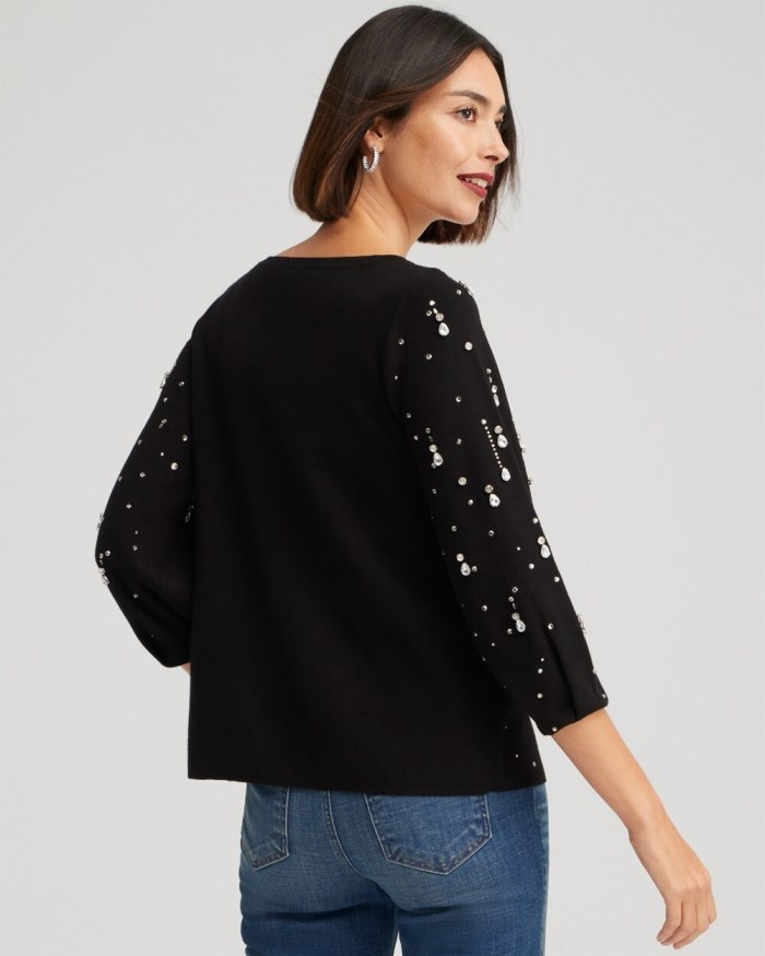 Women's Drop Rhinestone Pullover Sweater - Black