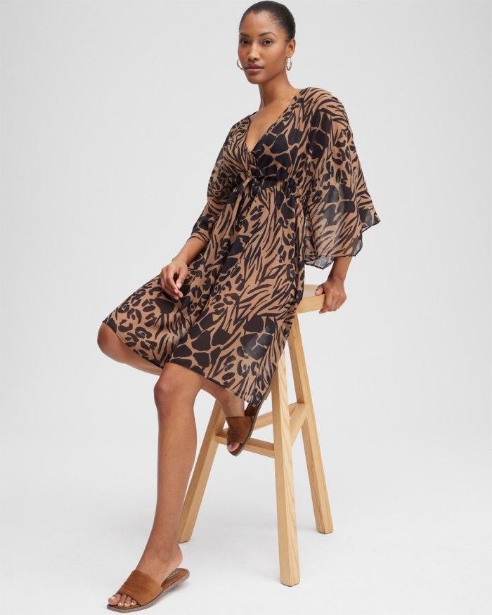 Women's Animal Print Coverup - Black/Brown