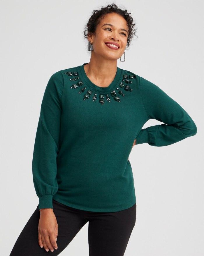 Women's Zenergy Rhinestone Neck Sweatshirt - Enchanted Forest