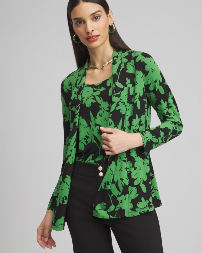 Women's Touch of Cool Floral Easy Cardigan - Verdant Green - Click Image to Close