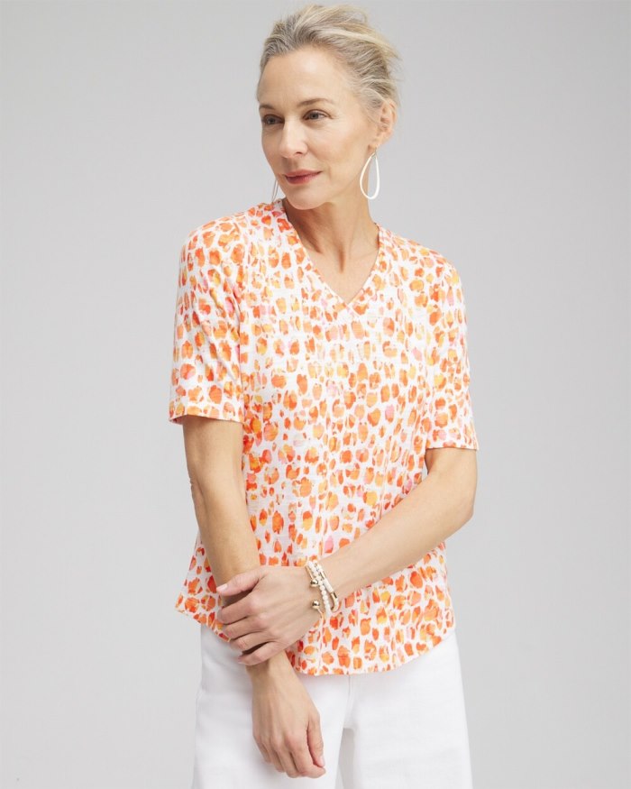 Women's Dots Elbow Sleeve A-line Tee - Nectarine