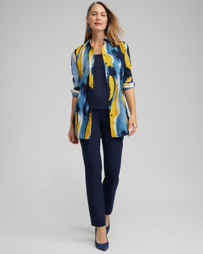 Women's No Iron Stretch Swirl Print Tunic - Classic Navy