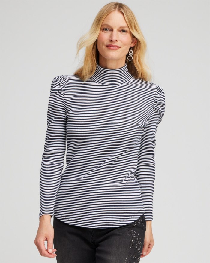 Women's Rib Knit Stripe Turtleneck - Black