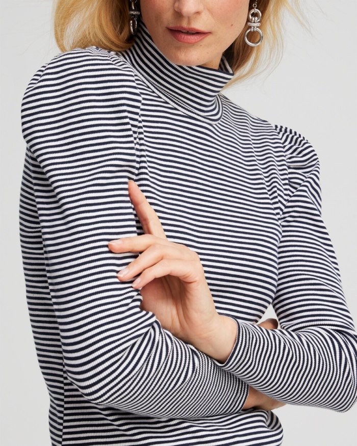 Women's Rib Knit Stripe Turtleneck - Black