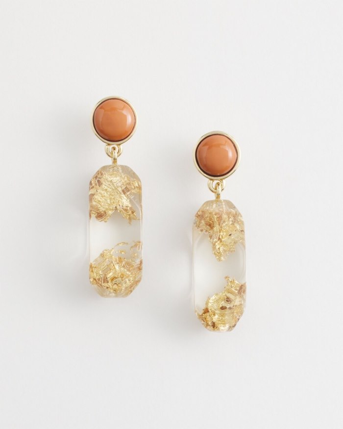 Women's No Droop Lucite Gold Foil Earrings - Brown - Click Image to Close