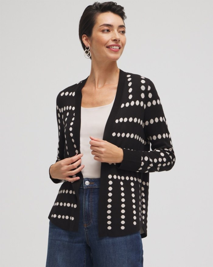 Women's Spun Rayon Jacquard Dots Cardigan - Black