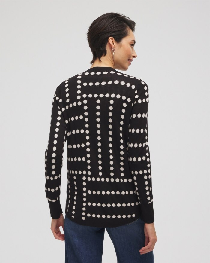 Women's Spun Rayon Jacquard Dots Cardigan - Black