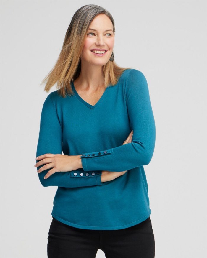 Women's Spun Rayon V-neck Pullover Sweater - Moonlit Teal