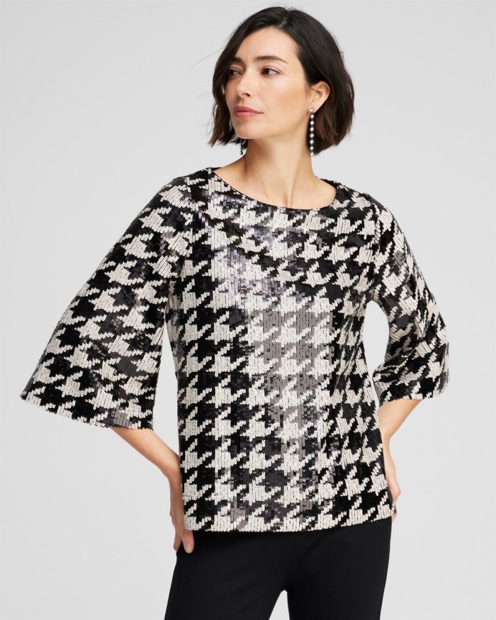 Women's Sequin Houndstooth Tee - Black