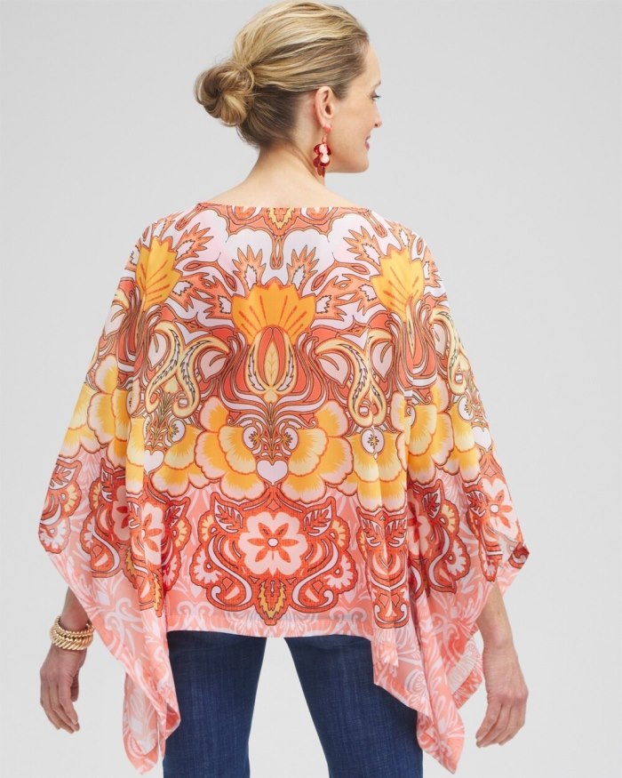 Women's Chiffon Paisley Poncho - Coral Ice