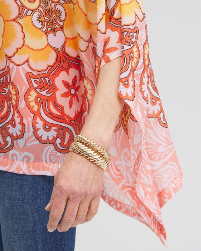 Women's Chiffon Paisley Poncho - Coral Ice