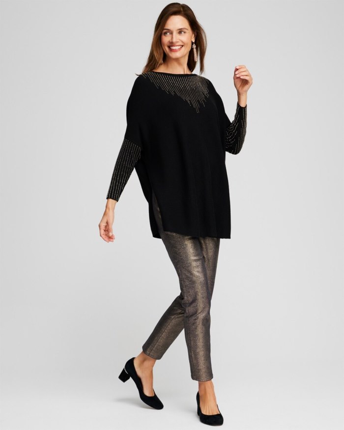 Women's Cashmere Blend Sweater Poncho - Black