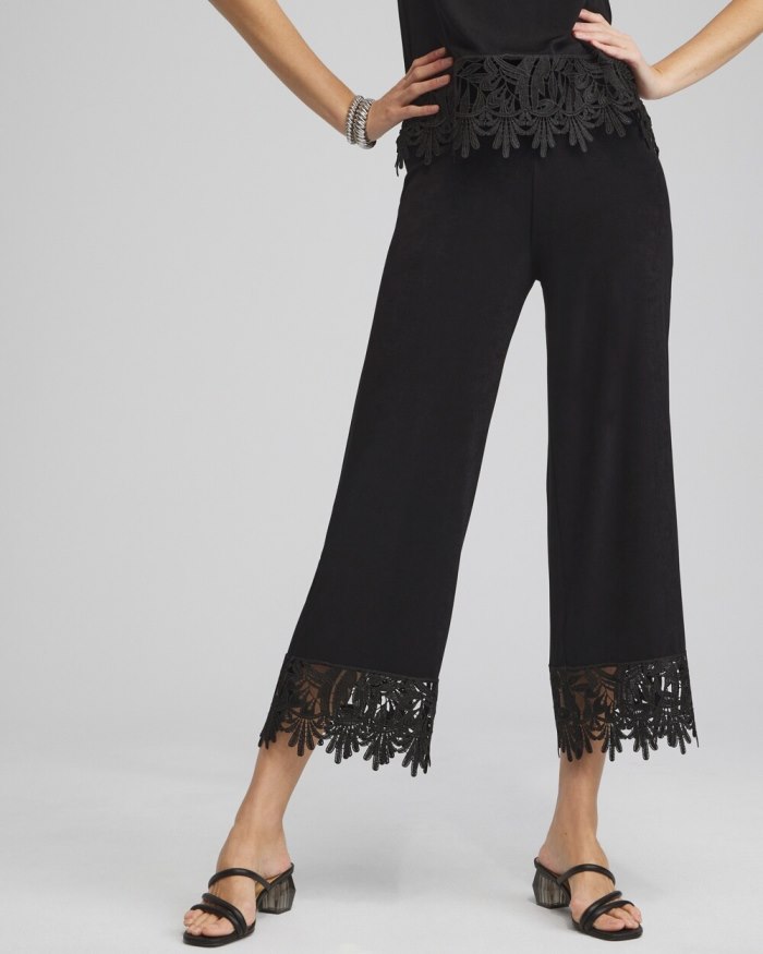 Women's Travelers Lace Trim Cropped Pants - Travelers Black