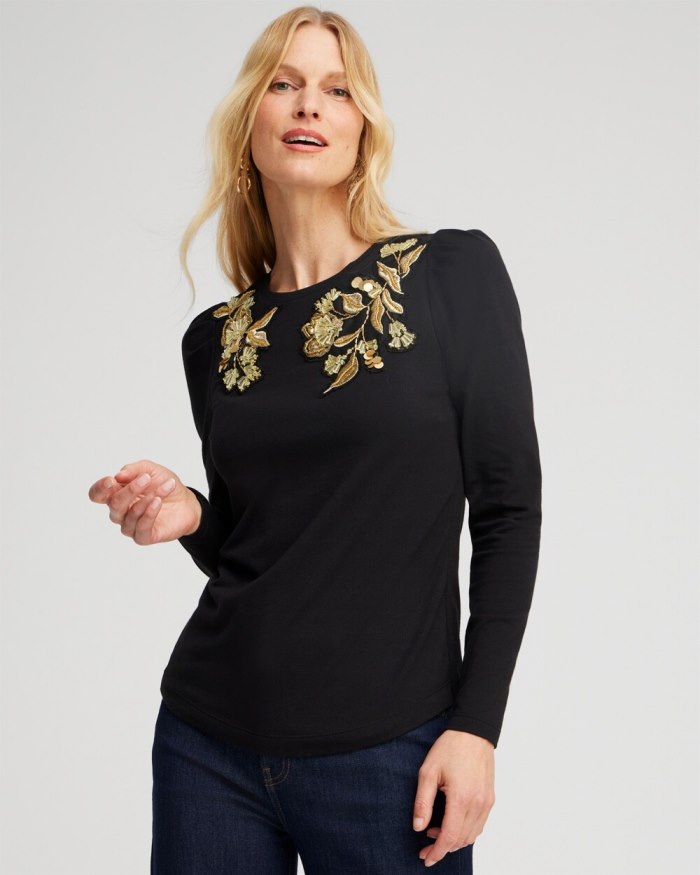 Women's Black Embellished Top - Black - Click Image to Close