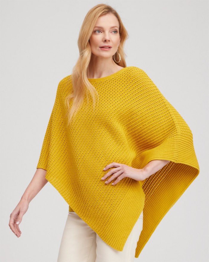 Women's Knit Triangle Poncho - Golden Hour - Click Image to Close