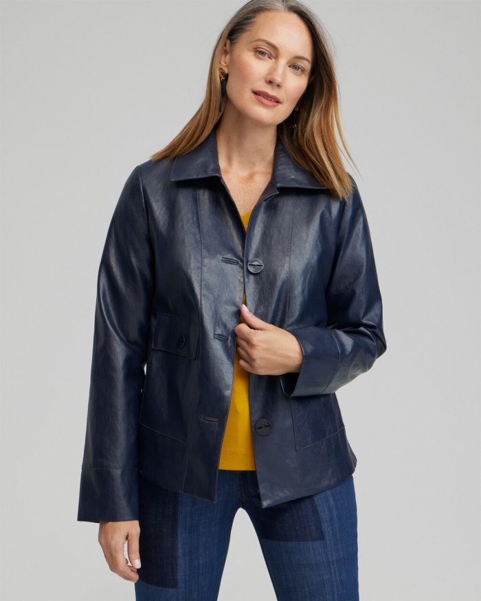 Women's Faux Leather Cropped Jacket - Constellation Blue