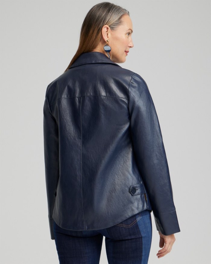 Women's Faux Leather Cropped Jacket - Constellation Blue