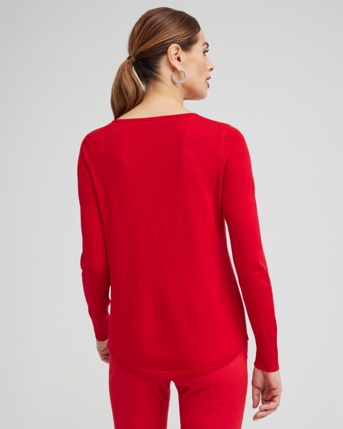 Women's Caviar Trim V-Neck Pullover Sweater - Wild Poppy