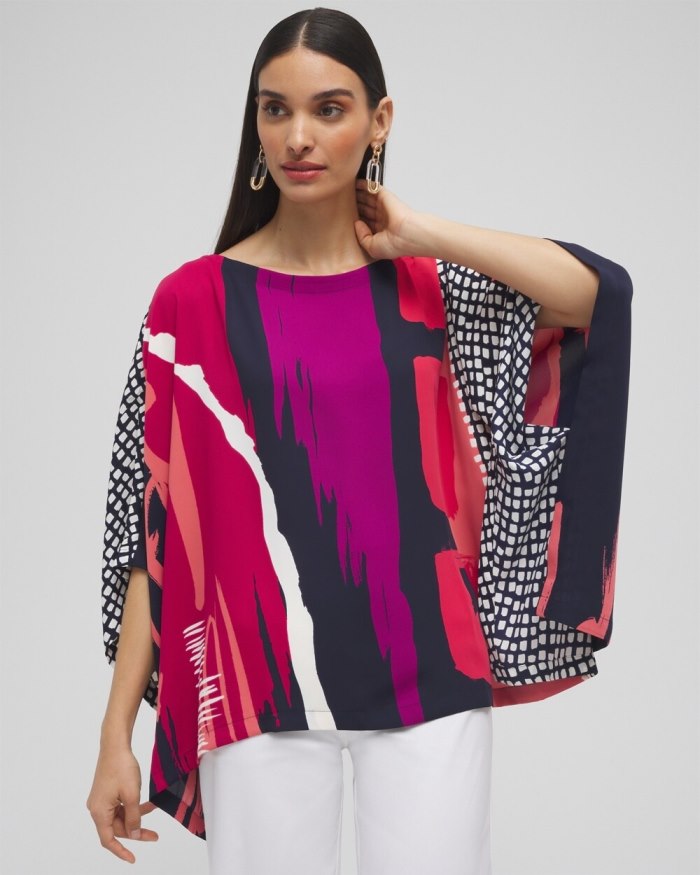 Women's Abstract Print Poncho - Classic Navy