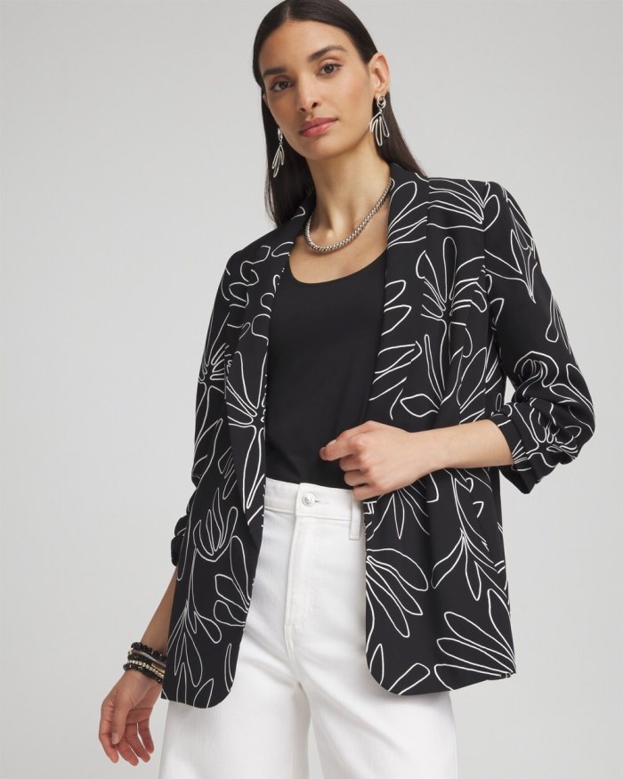 Women's Palms Ruched Sleeve Soft Jacket - Black - Click Image to Close