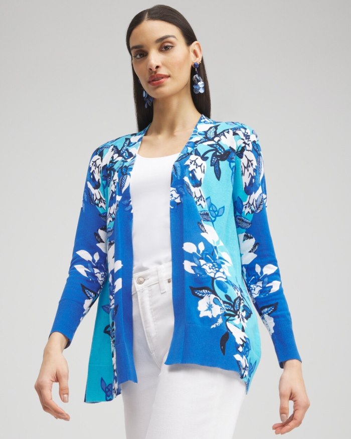 Women's Summer Romance Floral Cardigan - Intense Azure - Click Image to Close