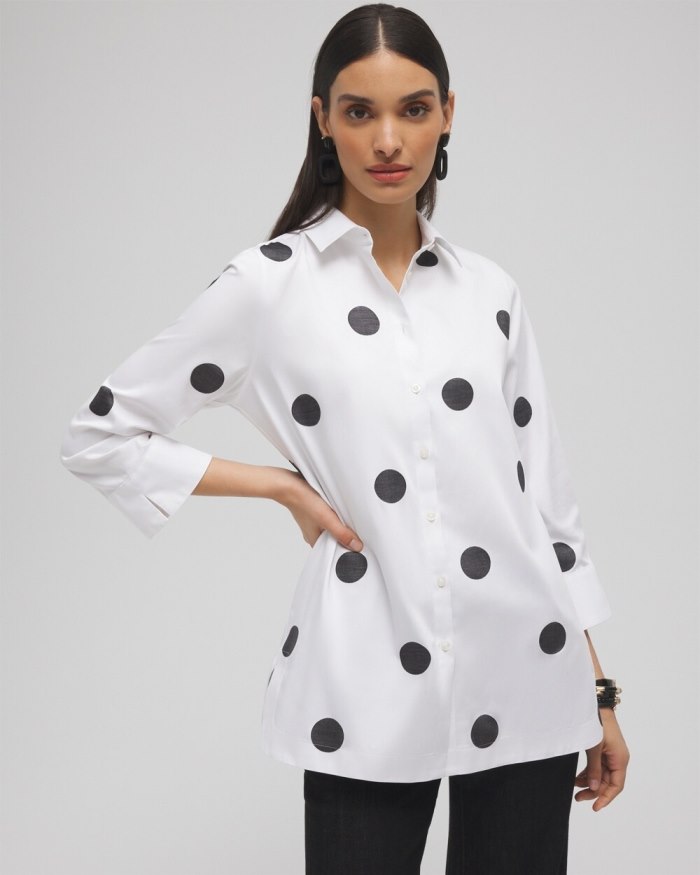 Women's No Iron Stretch Polka Dot Tunic - Optic White