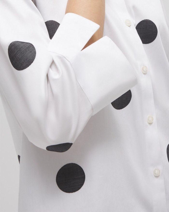 Women's No Iron Stretch Polka Dot Tunic - Optic White