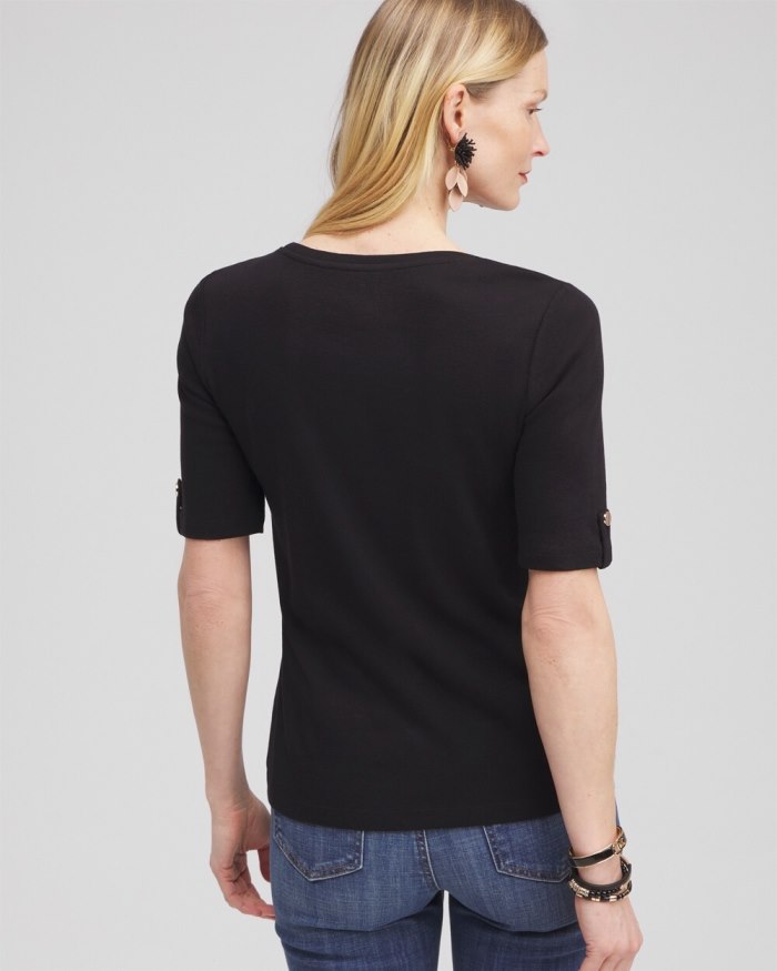 Women's Elbow Sleeve Cotton Tee - Black