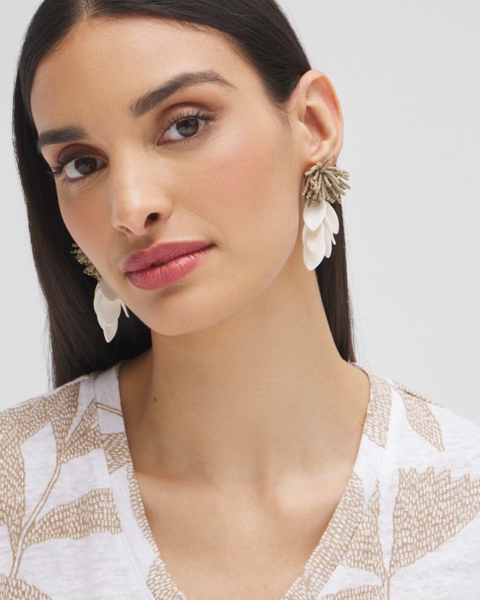 Women's No Droop White Petal Earrings - White