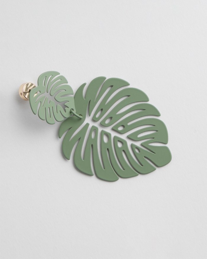 Women's No Droop Green Leaf Earrings - Green