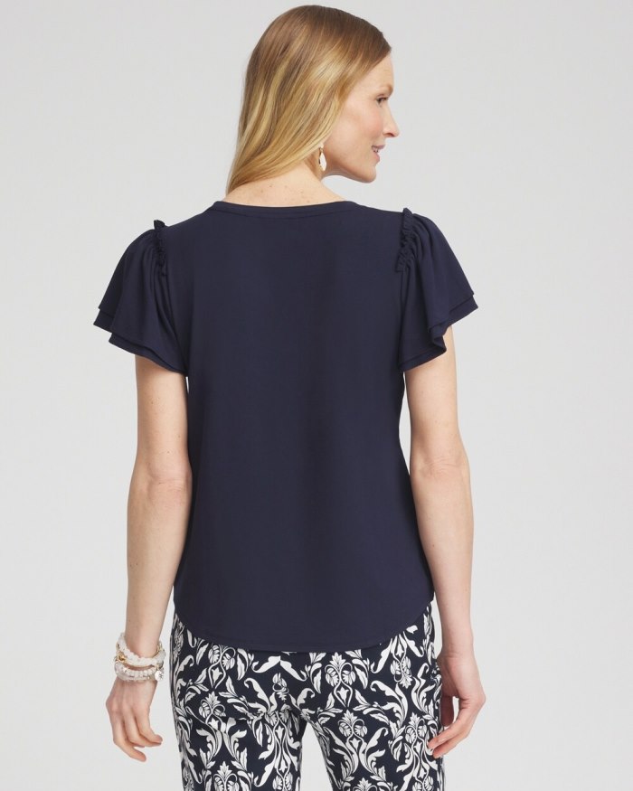 Women's Ruffle Sleeve Tee - Classic Navy